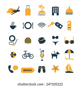 set of icons for beach vacation 