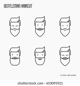 Set of icons with bearded men. Different types of beard. Thin line vector illustration