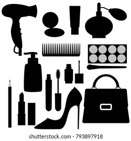 A set of icons with beauty cosmetic simply elements. Collection of beauty icons. 