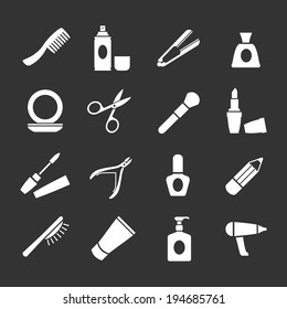 Set icons of beauty and cosmetics isolated on black. Vector illustration - Shutterstock ID 194685761
