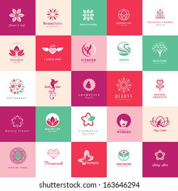 Set of icons for beauty, cosmetics, spa and wellness    