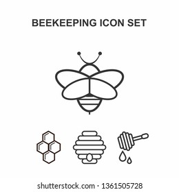 Set of icons of beekeeping. Set of 4 isolated icons on white background