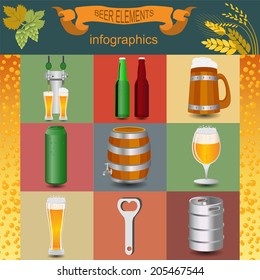 Set icons beer equipment, for creating your own infographics. Vector illustration
