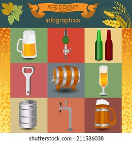 Set icons beer equipment, for creating your own infographics. Vector illustration