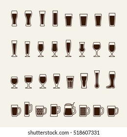 Set icons of beer glass silhouettes. Vector