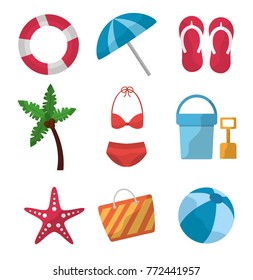 set icons best summer season vacation