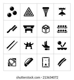 Set icons of billiards, snooker and pool isolated on white. Vector illustration