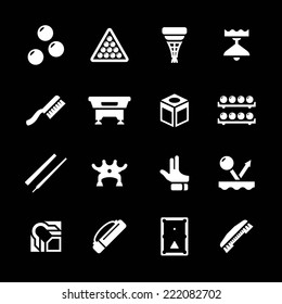 Set icons of billiards, snooker and pool isolated on black. Vector illustration
