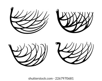 Set icons Birds Nest for a logo or emblem in the technique of sketching. Vector graphics.