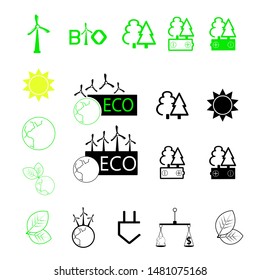 Set of icons. Black and green icons of ecology.