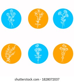 
set of icons in black outlines with set of flowers