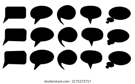 Set icons of black silhouette empty speech bubbles isolated on white background. Vector design element.