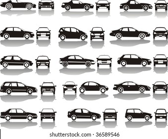 Set icons - Black silhouettes of cars, vector shapes design