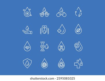 A set of icons for a blood drop. Editable stroke. Vector illustration.	