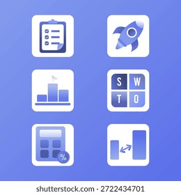 Eine Reihe von Symbolen für einen blau-weißen Hintergrund