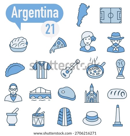 A set of icons in blue and white, dedicated to life in Argentina. EPS 10.