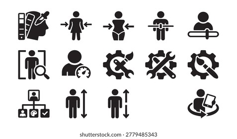 Set of icons for body modification measurement personal development