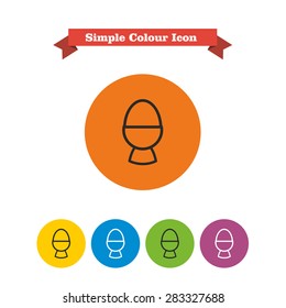 Set of icons with boiled egg in egg cup, with text on red ribbon