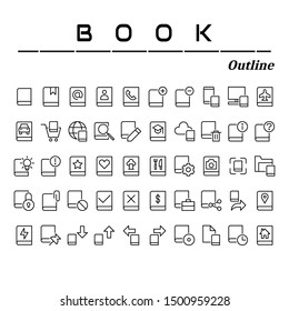 A set of icons with Book content. Outline style