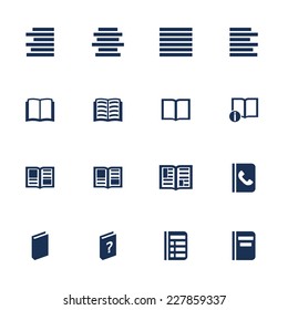 Set of icons for book, list and information in flat style