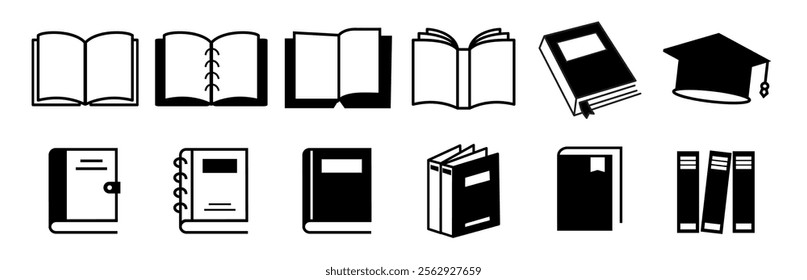 Set of icons book white background, symbol books in library editable stroke 