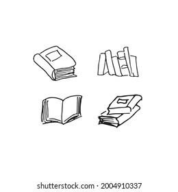 Eine Reihe von Symbolen aus Büchern, die in Vektorgrafiken gezeichnet sind
