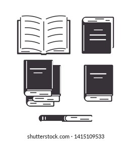 Set icons of books in flat style. Open and closed books, stack. Vector illustration.