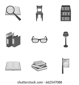 A set of icons with books. Seth about the library, reading, bookstore. Library and bookstore icon in set collection on monochrome style vector symbol stock illustration.