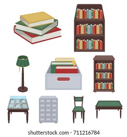 A set of icons with books. Seth about the library, reading, bookstore. Library and bookstore icon in set collection on cartoon style vector symbol stock illustration.