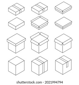 Set of icons box. Black and white, open, closed, tall, short box