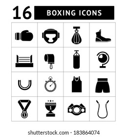 Set icons of boxing isolated on white. Vector illustration