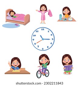 A set of icons for a boy daily routine