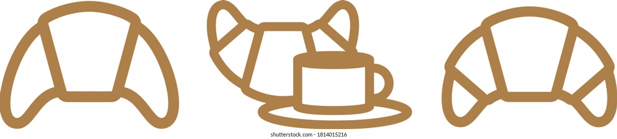 set of icons breakfast, croisant in lines