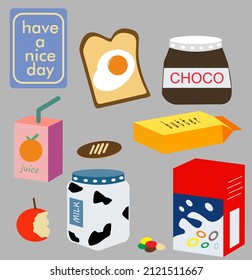 set of icons of breakfast with grey background