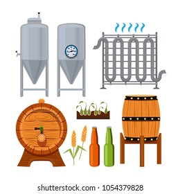 Set icons of brew beer production. Vector alcohol beer, brewery drink illustration