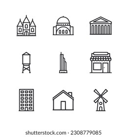 set of icons building isolated on white