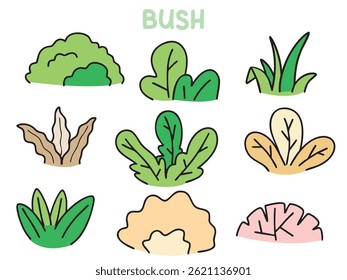 Conjunto de ícones com tema Bush. Com estilo de rabiscar. Para layout, site, design gráfico.