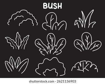 Conjunto de ícones com tema Bush. Com estilo de rabiscar. Para layout, site, design gráfico.