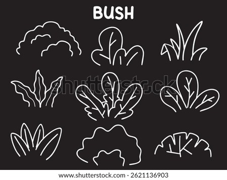 Set of icons with Bush theme. With doodle style. For layout, website, graphic design.