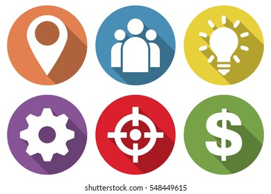 Set of icons for business in a flat design with long shadow