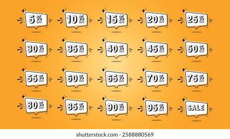 Set of icons for  business and sale. 5 to 95 percent.