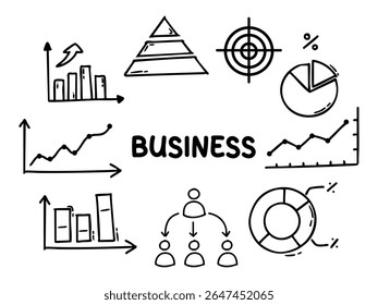 Set of icons with Business theme. With doodle style. For layout, website, graphic design