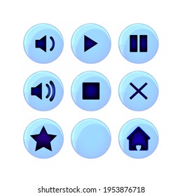 Conjunto de iconos de los botones de la aplicación. Imagen volumétrica del panel de control. Reproducir, detener, pausar y firmar el volumen.