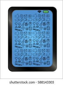 Set icons buttons on background plate. Vector illustration. Hand drawn.