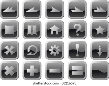 A set of icons and buttons for a player, website, presentations, etc.