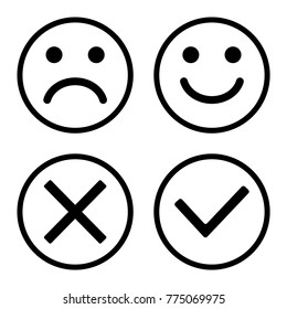 Set of icons buttons. Positive and negative. Confirmation and rejection. Yes and no. Outline design. Vector illustration.