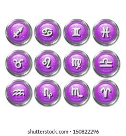 set of icons buttons signs of the zodiac horoscope