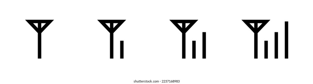 Set of icons by cellular signal strength. Signal strength icons. Radio antennas. Vector.