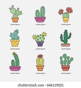 A set of icons of cactus. Flat style. Vector illustration.