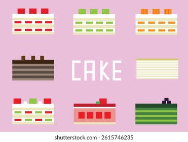 A set of icons of a cake cross section deformed into a square shape